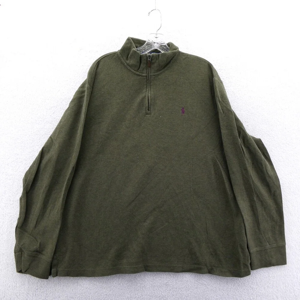 Polo Ralph Lauren Sweater XL Mens Green Estate Rib 1/4 Zip 100% Cotton Preppy